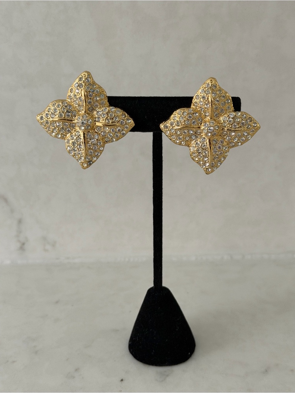 Vintage Gold Crystal Clip-On Earrings